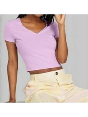 Wild Fable Cropped Tee XL Lavender V Neck Short Sleeve NWT